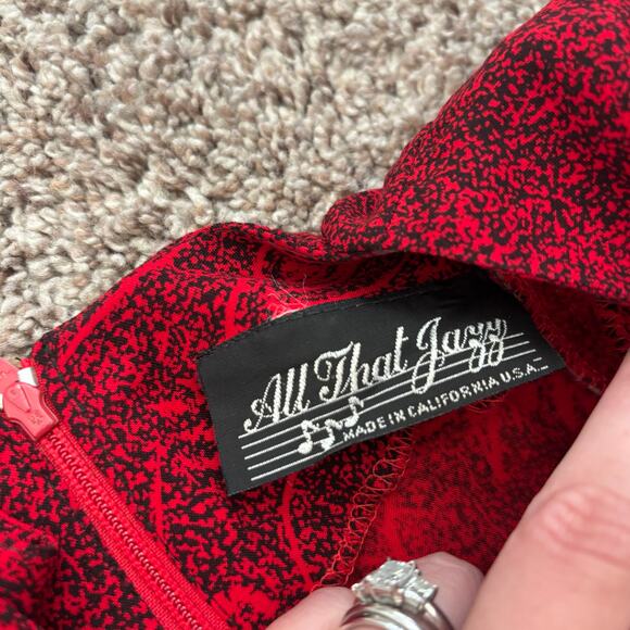 VTG All That Jazz Dress 80s Red Ruched Wiggle Cocktail Bodycon XS Abstract - Picture 11 of 14